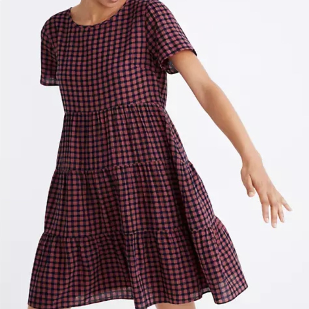 Madewell Short-Sleeve Tiered Dress Gingham Check